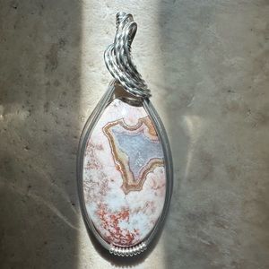 Sterling Silver Crazy Lace Agate Stone Necklace Pendant